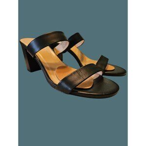 J. Crew Black Leather Lucie Double Strap Block Heel Sandals Women Size 11